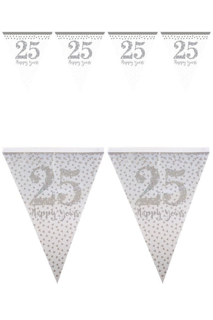 PartyXplosion Vlaggenlijn  leeftijd 25 jaar zilver 4 meter