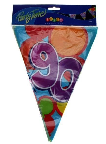 PartyXplosion Vlaggenlijn leeftijd 90 jaar 10 meter