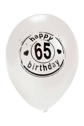 PartyXplosion Witte ballon Happy Birtday 65 jaar Ø50 cm