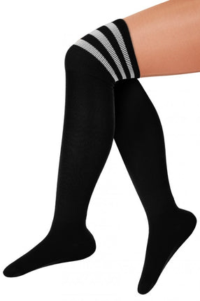 PartyXplosion Zwarte kousen witte strepen voetbalsokken