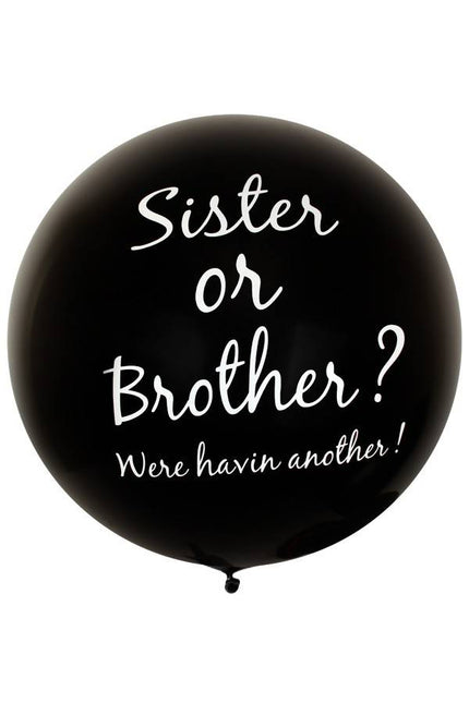 PartyXplosion Zwarte megaballon Sister or brother 91.4cm