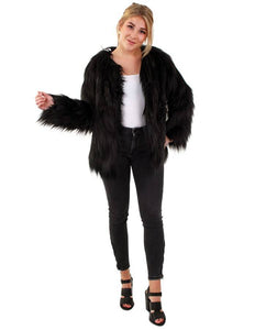 PartyXplosion Zwarte nep bontjas Benthe lang haar dames