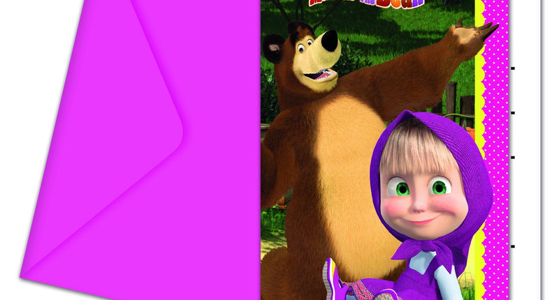 Procos Uitnodigingen Mascha en de beer kinderfeest 6 stuks