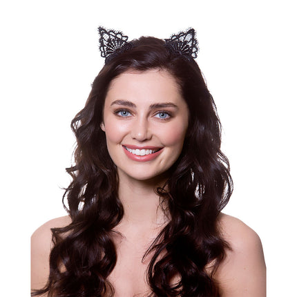 Wicked Costumes Diadeem met zwarte katten oren van kant