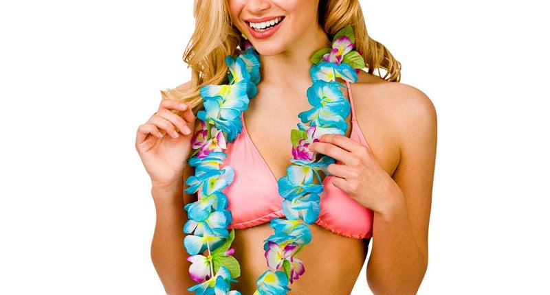 Wicked Costumes Hawaii slinger blauwe bloemen (8.5cm)