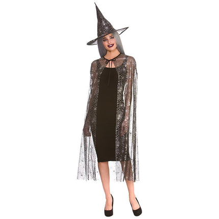 Wicked Costumes Heksen spinnenweb cape met heksenhoed