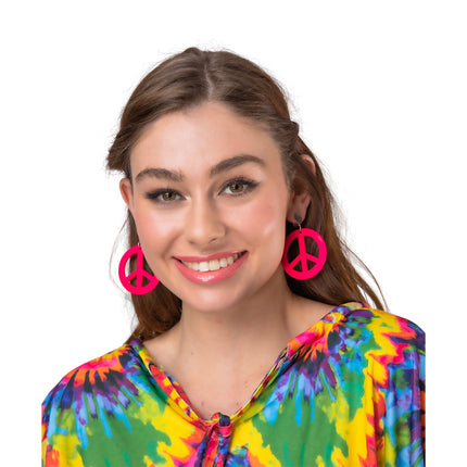 Wicked Costumes Hippie oorbellen peace Georgia roze