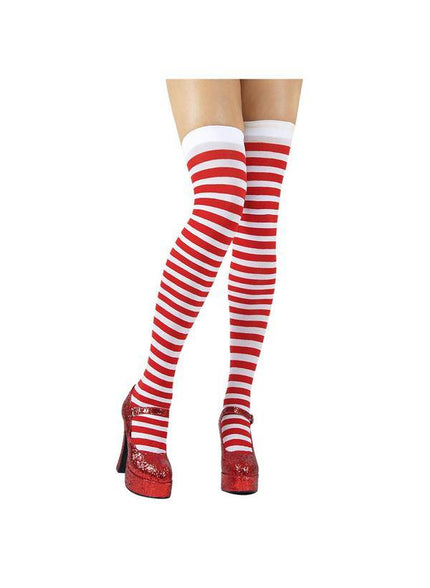 Wicked Costumes Hoge kousen rood wit gestreept