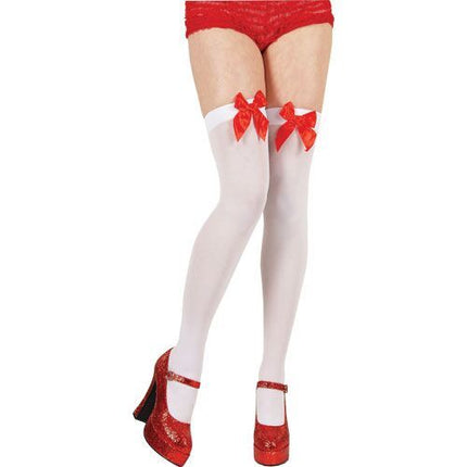 Wicked Costumes Hoge kousen wit met luxe rode strik