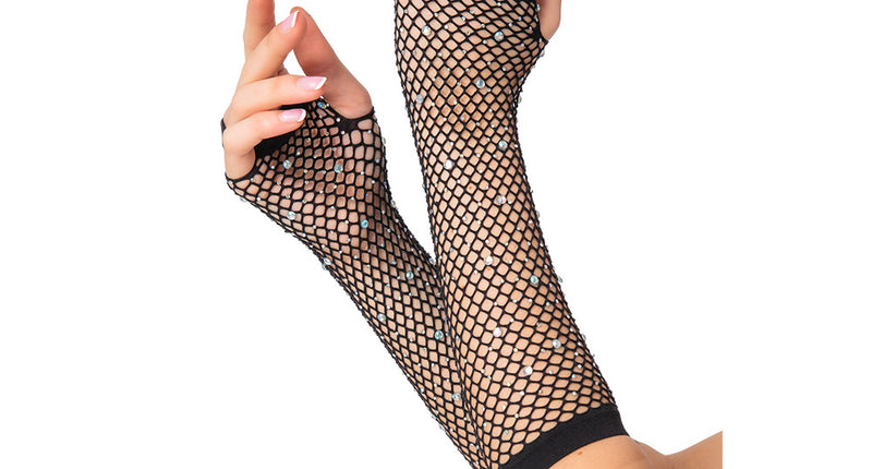 Wicked Costumes Lange net handschoenen met diamanten Mirte zwart