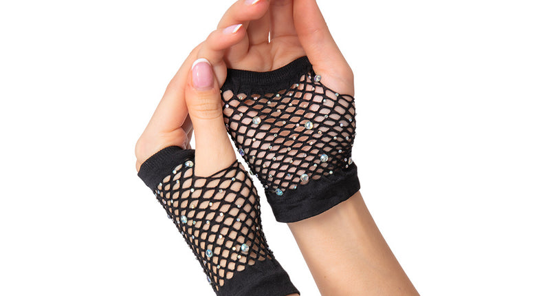 Wicked Costumes Net handschoenen met diamanten Mirte zwart