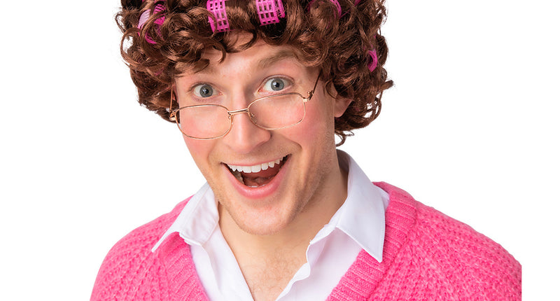 Wicked Costumes Oma pruik met rollers bruin