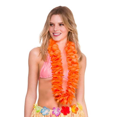 Wicked Costumes Oranje Hawaii bloemenslinger satijn look