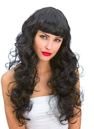 Wicked Costumes Pruik Foxy lang haar met krullen zwart