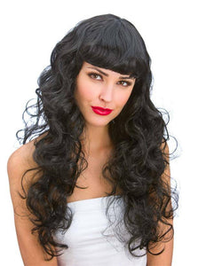 Wicked Costumes Pruik Foxy lang haar met krullen zwart