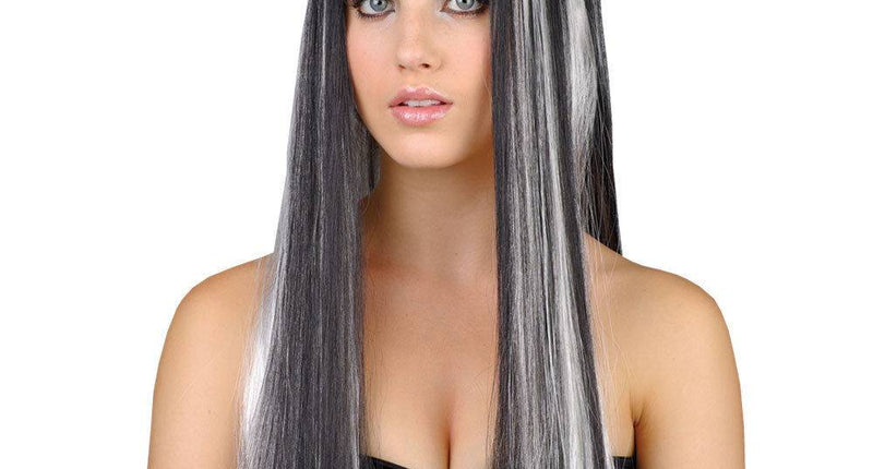 Wicked Costumes Pruik Maud in zwart met grijs