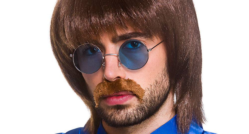 Wicked Costumes Pruik popster John met snor en bril
