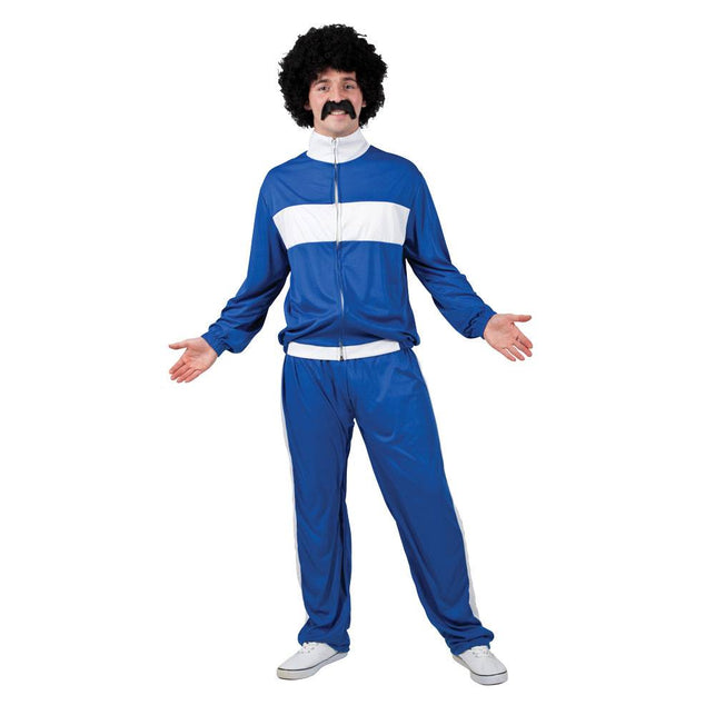 Wicked Costumes Retro trainingspak 80's wit/blauw