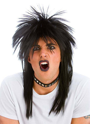 Wicked Costumes Rocker pruik zwart 80-jaren