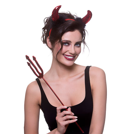 Wicked Costumes Rode duivelhoorns met pailleten op haarband