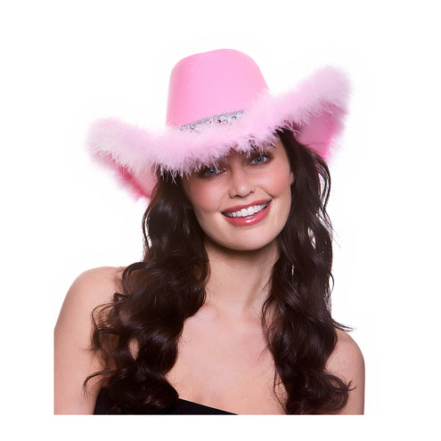 Wicked Costumes Roze cowboyhoed met marabou en pailletten