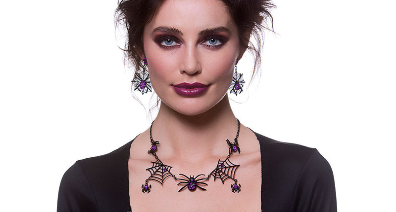 Wicked Costumes Sieraden set heks met halsketting en oorbellen spin