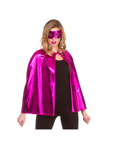Wicked Costumes Super helden cape metallic met masker 60cm roze