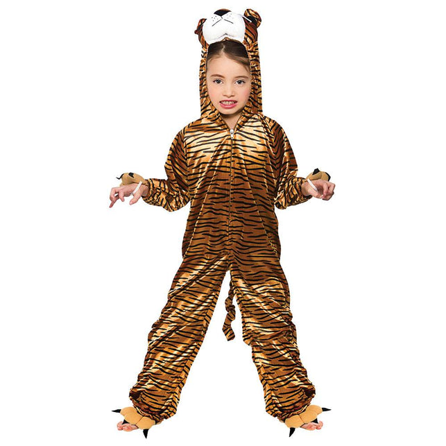 Tijger pak Jungle voor kinderen, bruin gestreepte onesie met capuchon, oortjes, staart en pootjes
