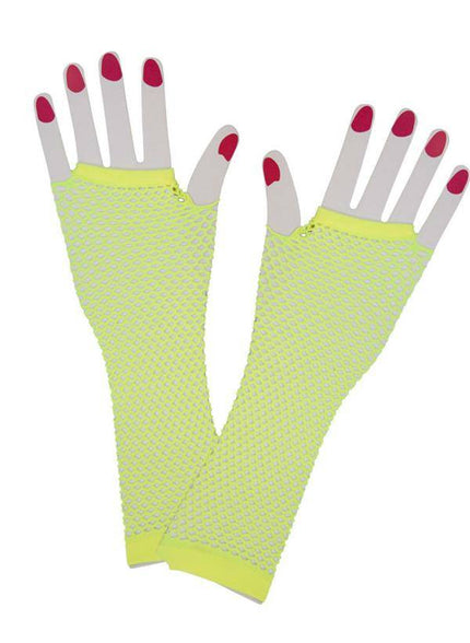 Wicked Costumes Vingerloze lange net-handschoenen neon geel