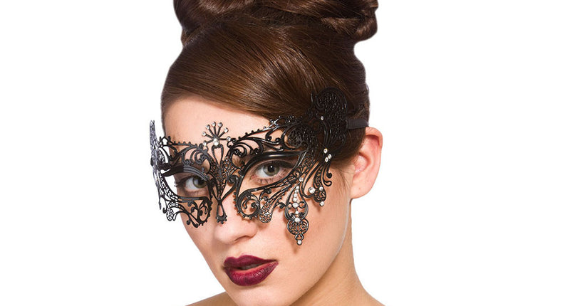 Wicked Costumes Zwart metalen oogmasker Hilya met nep diamanten