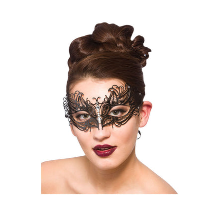 Wicked Costumes Zwart metalen oogmasker Selina met nep diamanten