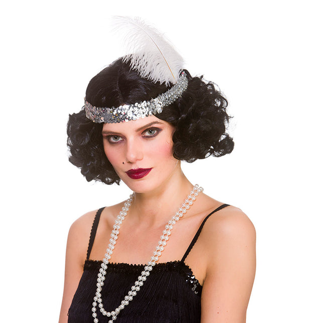 Wicked Costumes Zwarte Charleston pruik met krullen