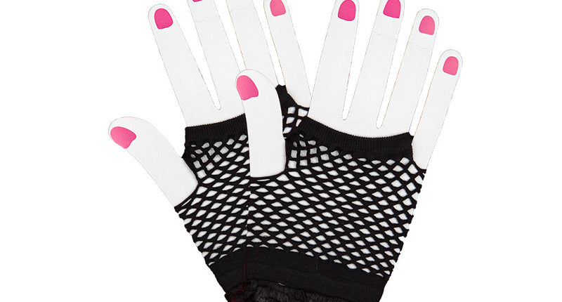 Wicked Costumes Zwarte korte vingerloze nethandschoenen met ruche