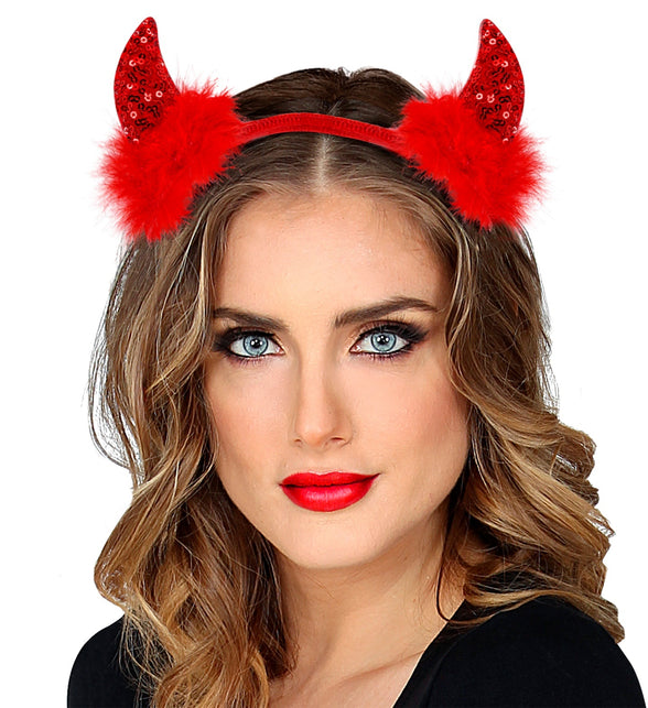Widmann SRL Hoofdband pailletten hoorntjes Evi rood