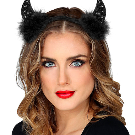 Widmann SRL Hoofdband pailletten hoorntjes Evi zwart