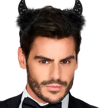 Widmann SRL Hoofdband pailletten hoorntjes Evi zwart