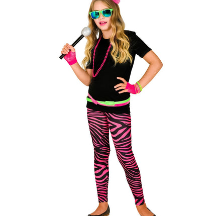 Widmann SRL Zebra legging disco neon roze kinderen
