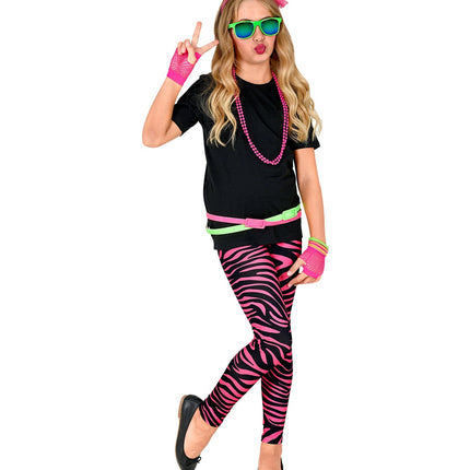 Widmann SRL Zebra legging disco neon roze kinderen