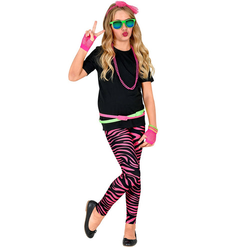 Widmann SRL Zebra legging disco neon roze kinderen