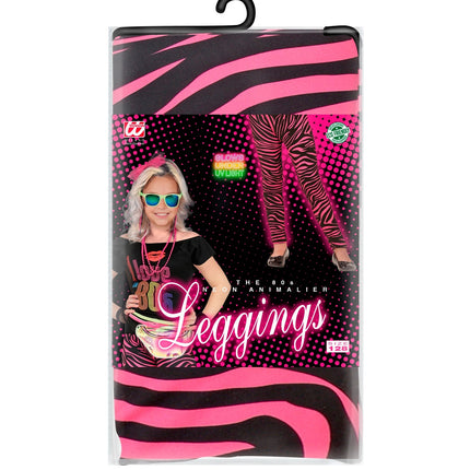 Widmann SRL Zebra legging disco neon roze kinderen